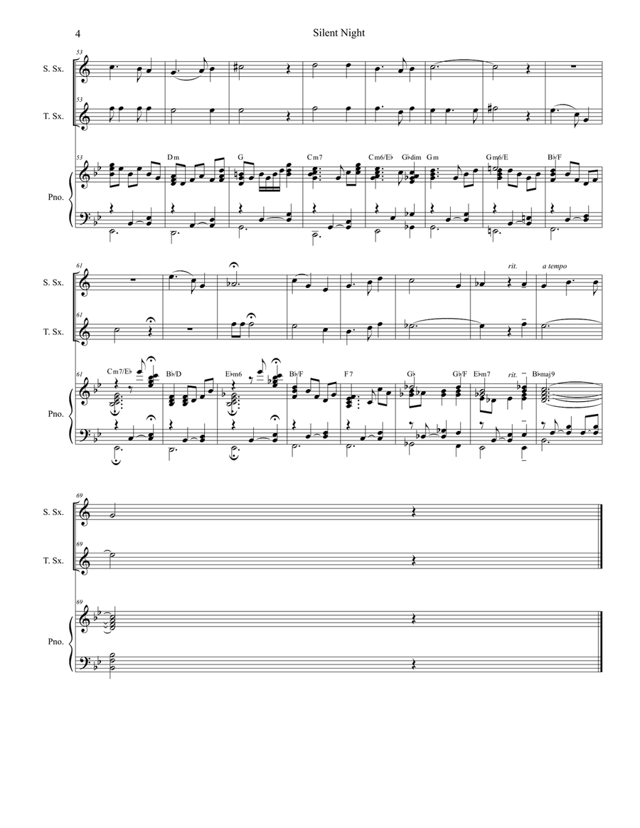 Silent Night (Duet for Soprano and Tenor Saxophone) Woodwind Duet scores gallery preview page 4