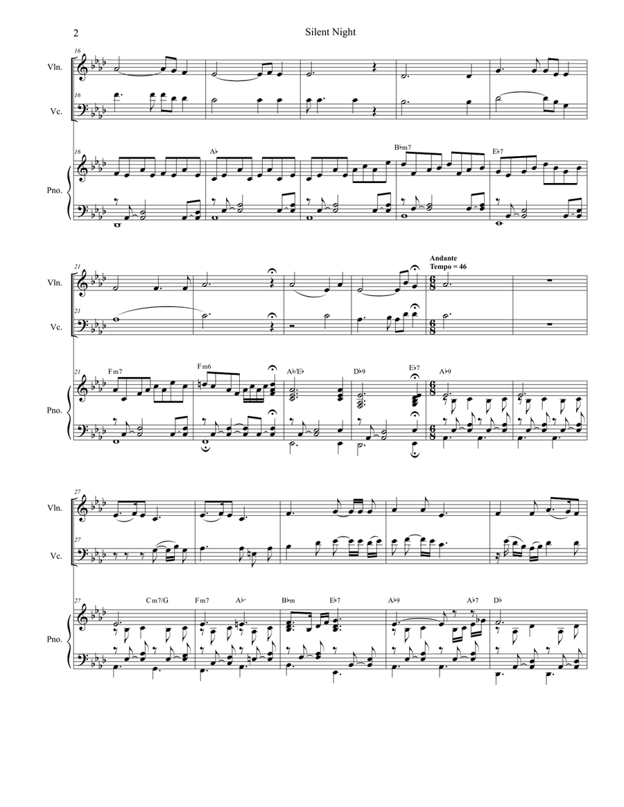 Silent Night (Duet for Violin and Cello) Piano Trio scores gallery preview page 2