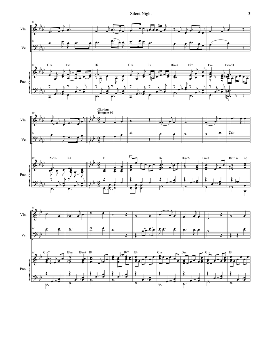 Silent Night (Duet for Violin and Cello) Piano Trio scores gallery preview page 3