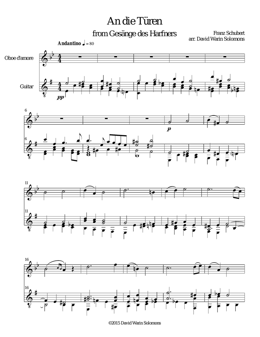 An die Türen from Gesänge des Harfners arranged for oboe d'amore and guitar Oboe scores gallery preview page 2