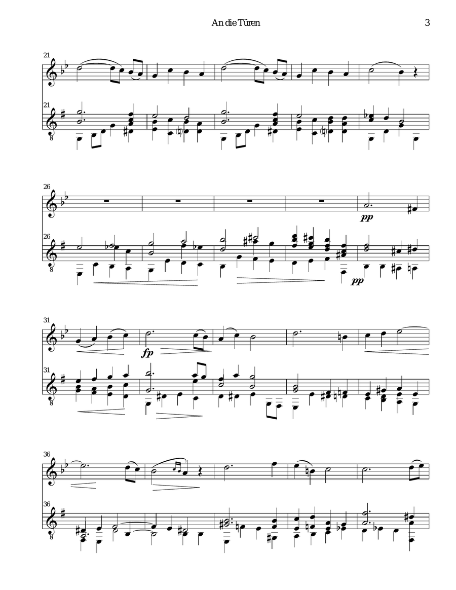 An die Türen from Gesänge des Harfners arranged for oboe d'amore and guitar Oboe scores gallery preview page 3