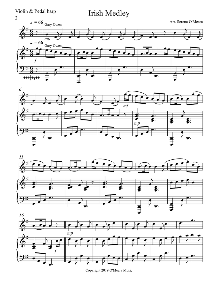 Irish Medley, Duet for Violin & Pedal harp String Duet scores gallery preview page 2