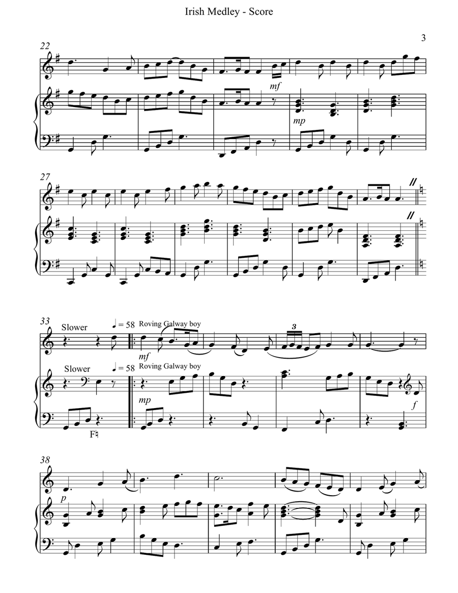 Irish Medley, Duet for Violin & Pedal harp String Duet scores gallery preview page 3