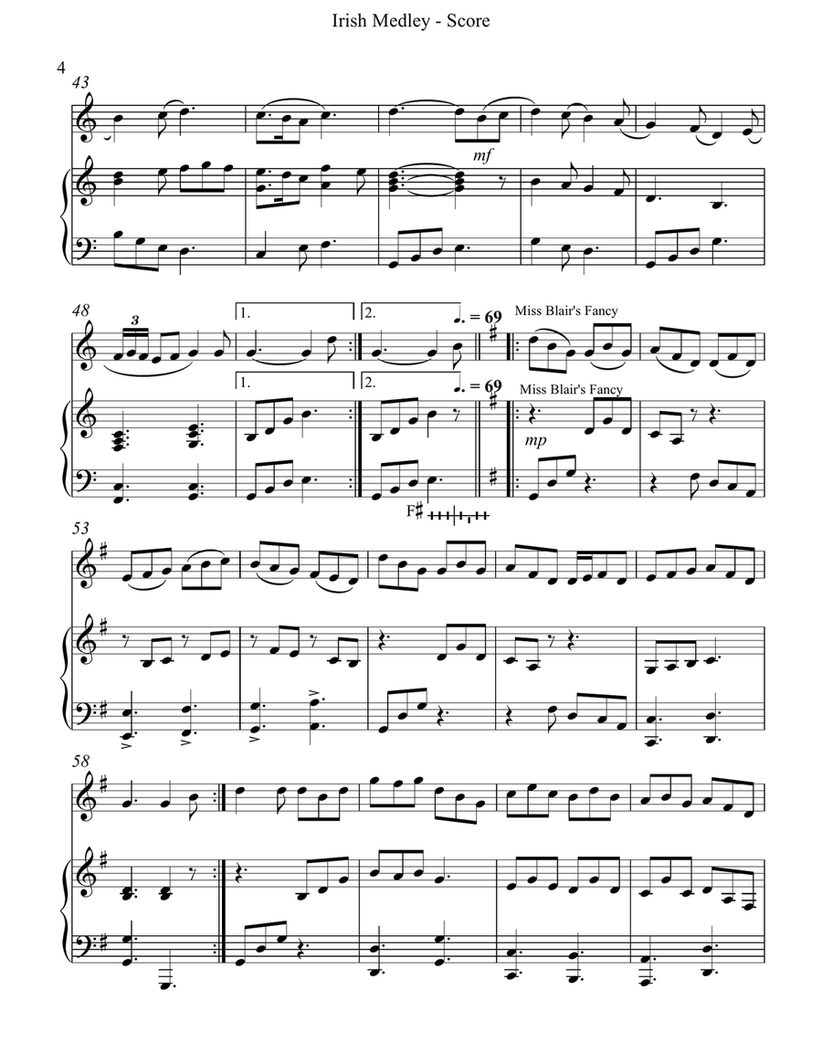 Irish Medley, Duet for Violin & Pedal harp String Duet scores gallery preview page 4