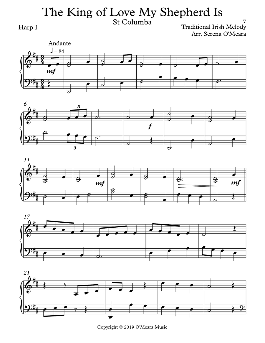 The King of Love My Shepherd Is, St Columba, Harp I Celtic Harp scores gallery preview page 2