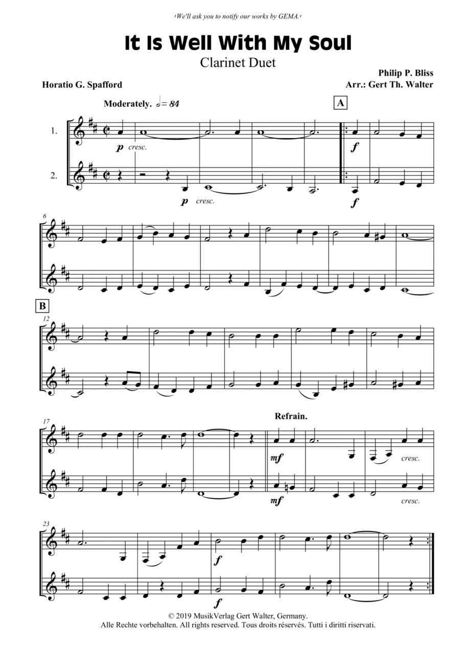 It Is Well With My Soul It Is Well With My Soul Clarinet Duet scores gallery preview page 1