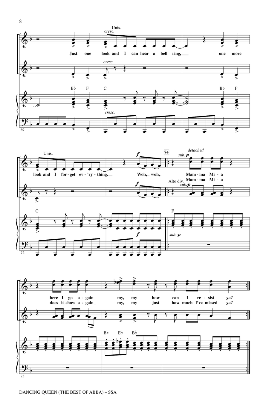 Mamma Mia! - Highlights from the Movie Soundtrack (arr. Mac Huff) SSA scores gallery preview page 6