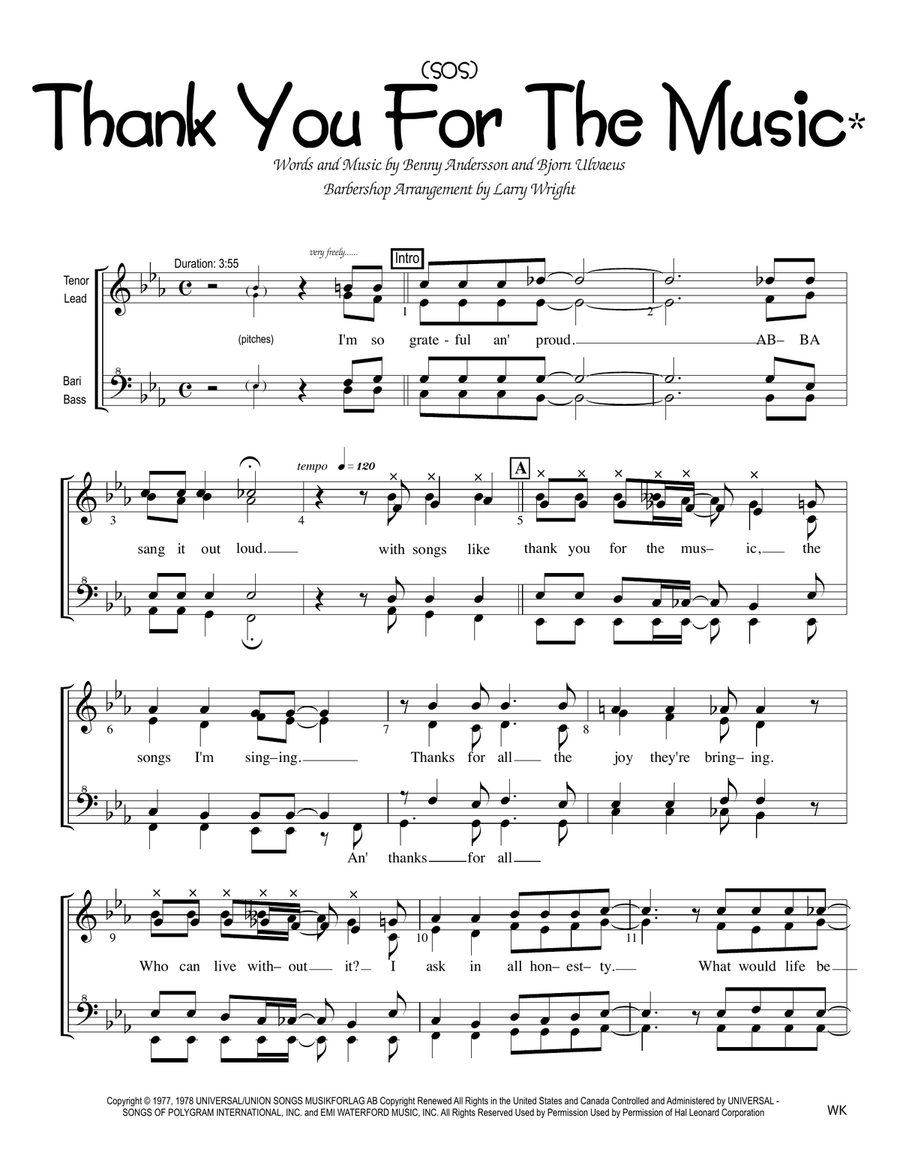 Thank You For The Music Thank You For The Music SSAA scores gallery preview page 1
