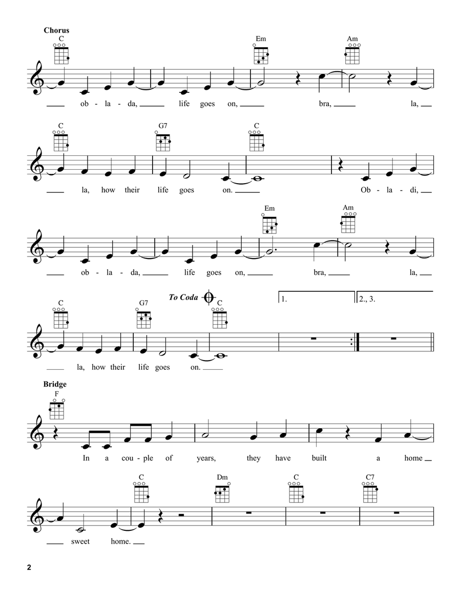 Ob-La-Di, Ob-La-Da Ob-La-Di, Ob-La-Da Ukulele scores gallery preview page 2