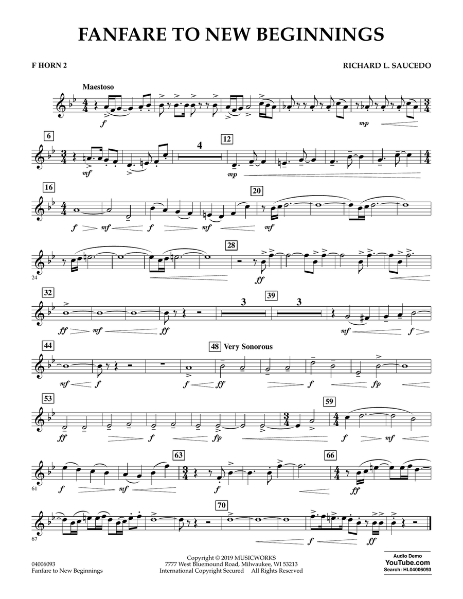 Fanfare for New Beginnings - F Horn 2 Concert Band scores gallery preview page 1