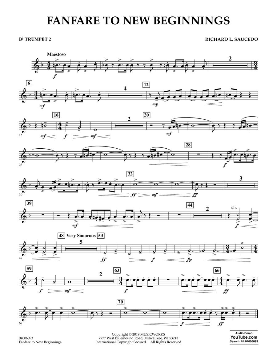 Fanfare for New Beginnings - Bb Trumpet 2 Concert Band scores gallery preview page 1
