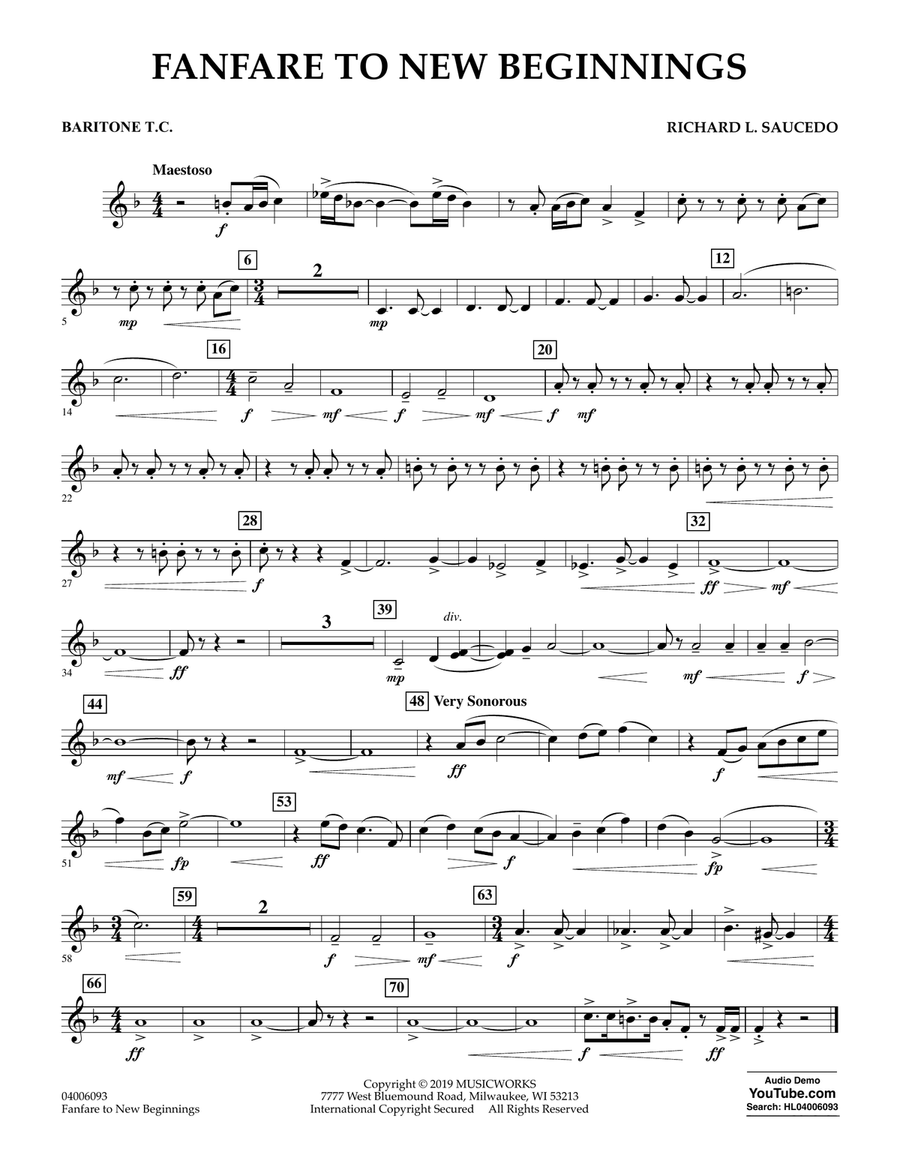 Fanfare for New Beginnings - Baritone T.C. Concert Band scores gallery preview page 1