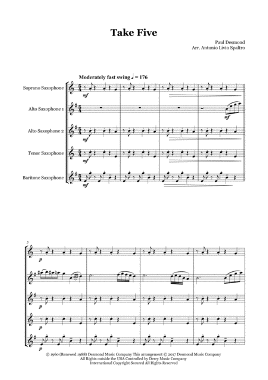 Take Five Saxophone Quintet scores gallery preview page 2