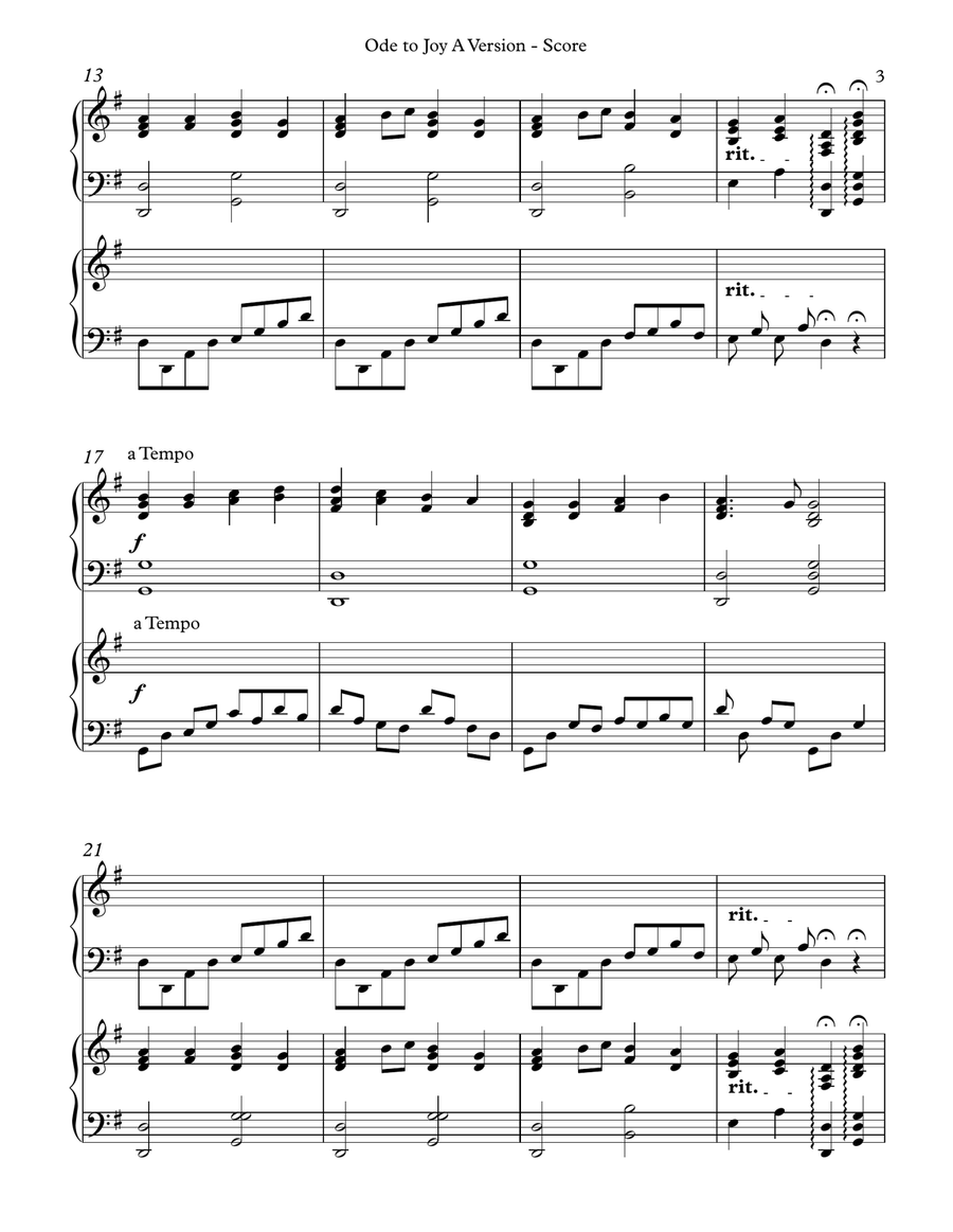 Ode to Joy, Multi-Level Duet for Harps, A Version Score & Parts Pedal Harp scores gallery preview page 3