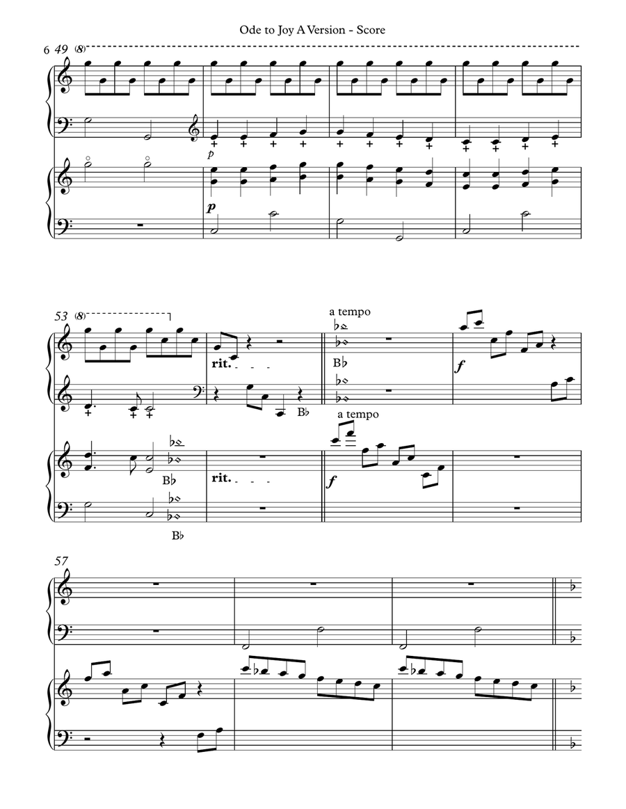 Ode to Joy, Multi-Level Duet for Harps, A Version Score & Parts Pedal Harp scores gallery preview page 6