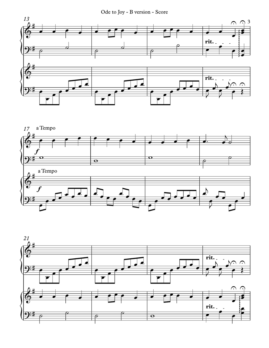 Ode to Joy, Multi-Level Duet for Harps, B Version Score & Parts Pedal Harp scores gallery preview page 3