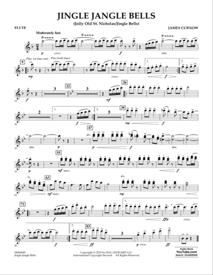 Jingle Jangle Bells (Jolly Old St. Nicholas/Jingle Bells) - Flute Concert Band scores gallery preview page 1
