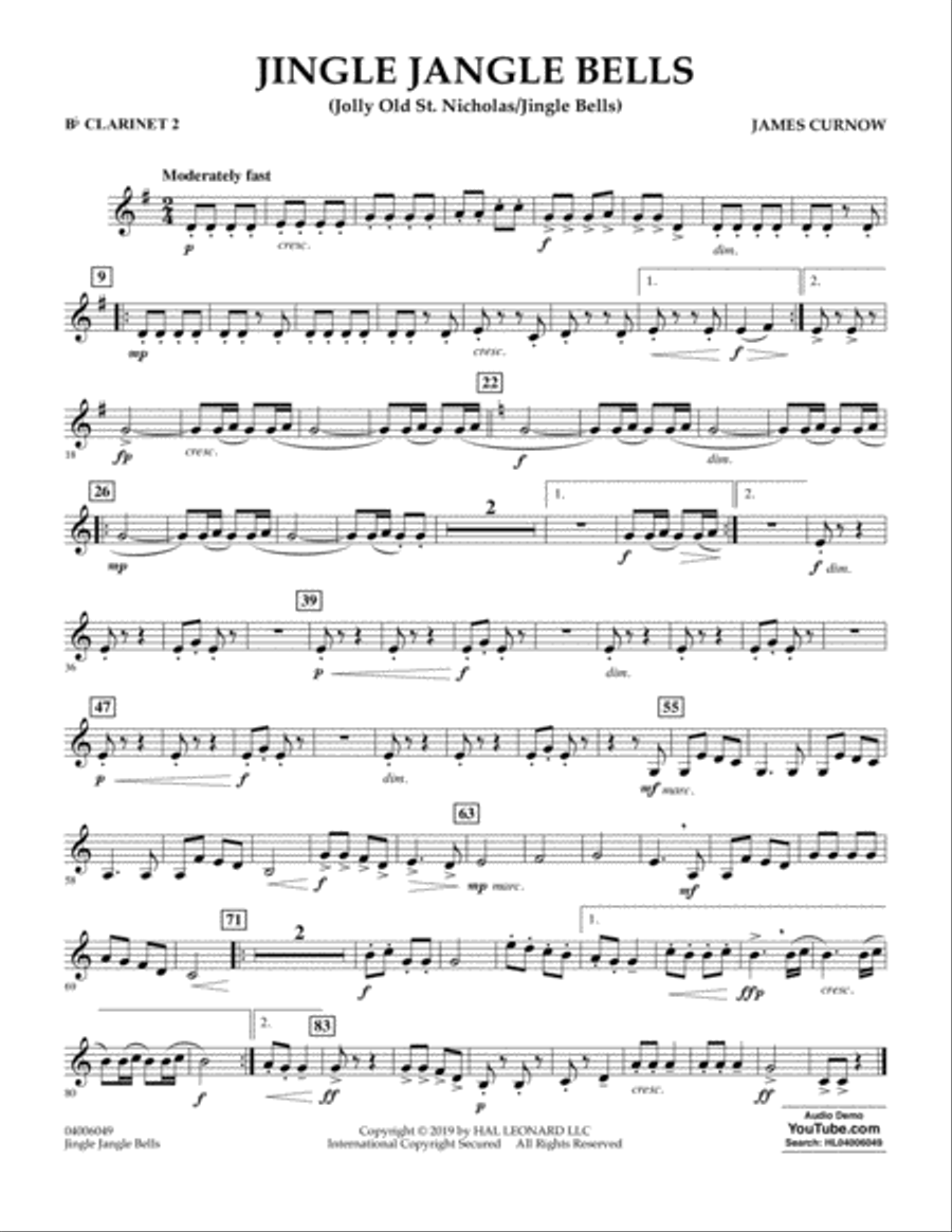 Jingle Jangle Bells (Jolly Old St. Nicholas/Jingle Bells) - Bb Clarinet 2 Concert Band scores gallery preview page 1