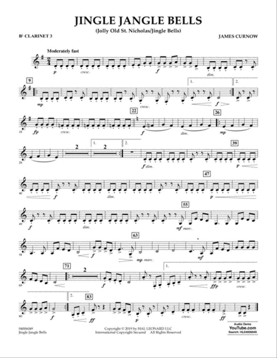 Jingle Jangle Bells (Jolly Old St. Nicholas/Jingle Bells) - Bb Clarinet 3 Concert Band scores gallery preview page 1