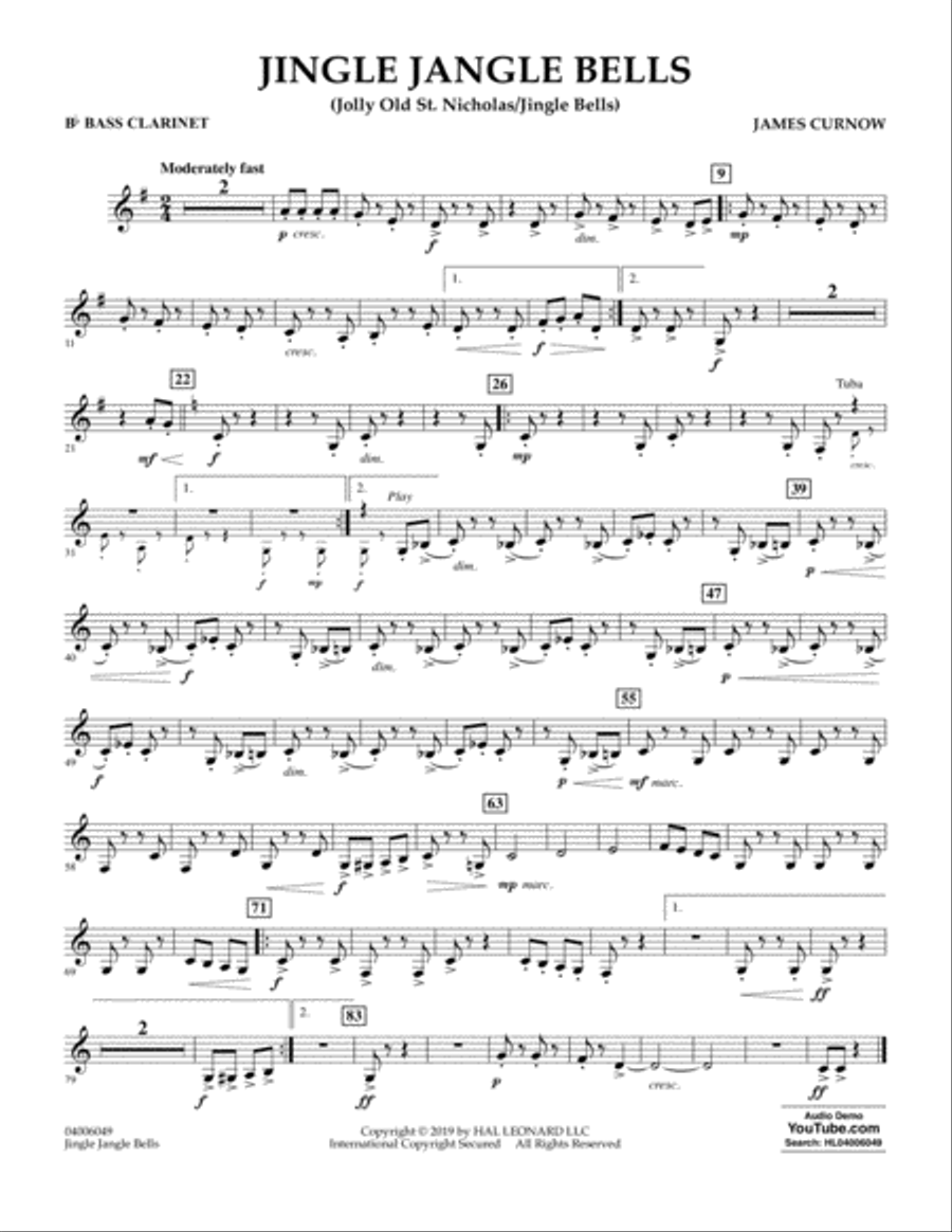 Jingle Jangle Bells (Jolly Old St. Nicholas/Jingle Bells) - Bb Bass Clarinet Concert Band scores gallery preview page 1