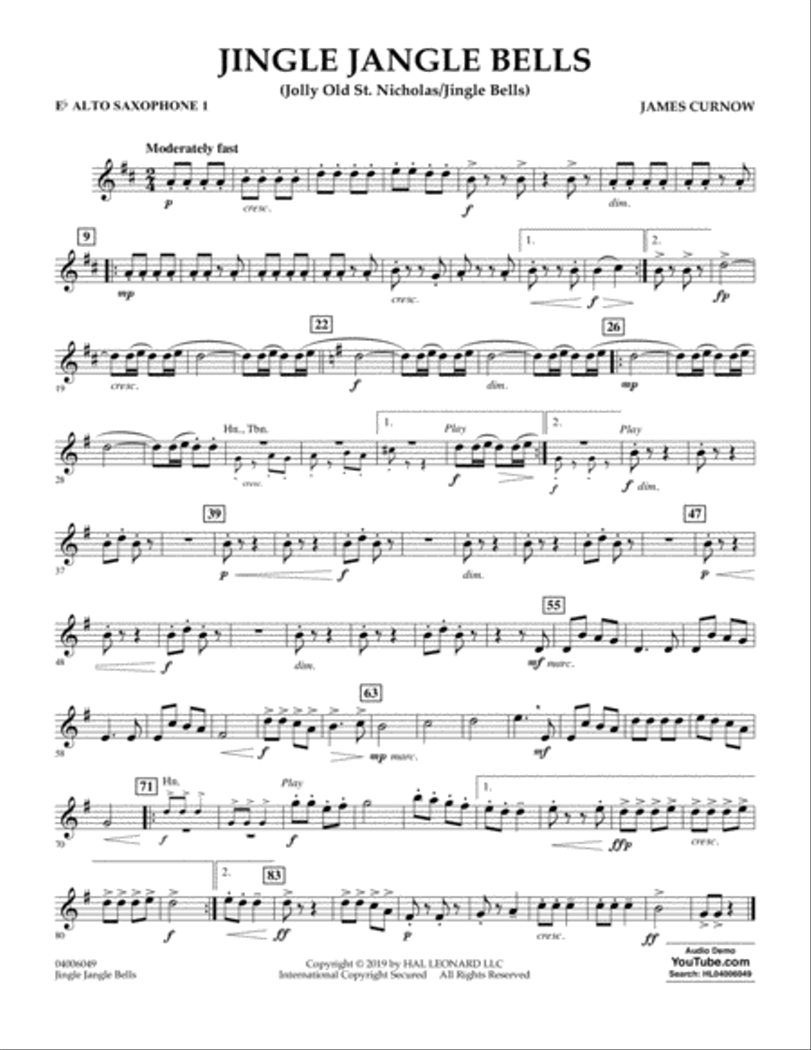 Jingle Jangle Bells (Jolly Old St. Nicholas/Jingle Bells) - Eb Alto Saxophone 1 Concert Band scores gallery preview page 1