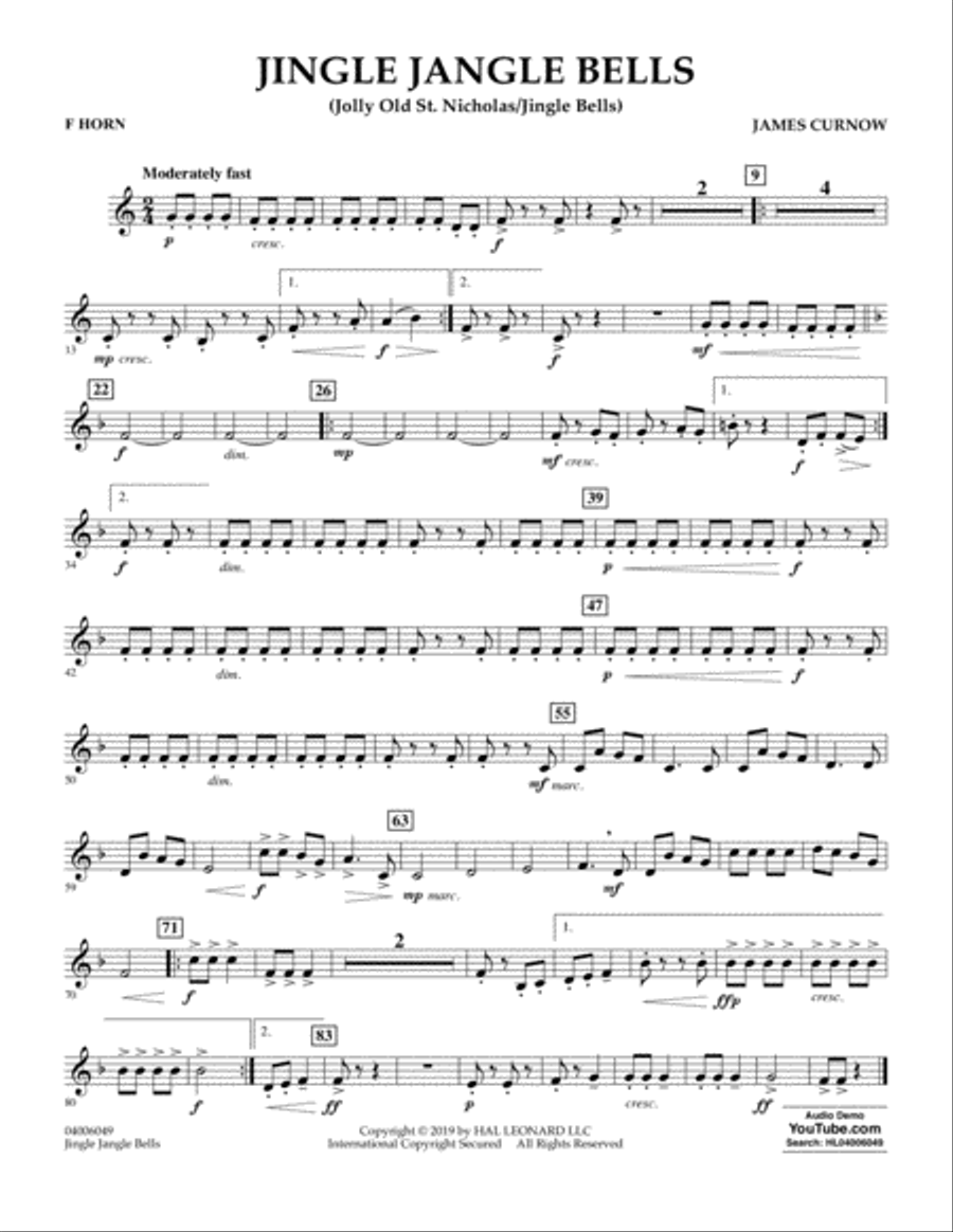 Jingle Jangle Bells (Jolly Old St. Nicholas/Jingle Bells) - F Horn Concert Band scores gallery preview page 1