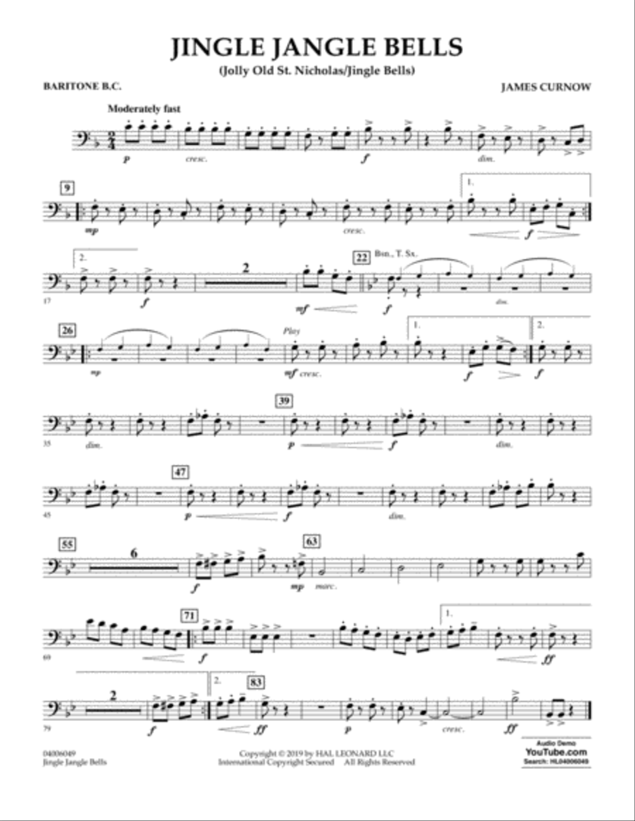 Jingle Jangle Bells (Jolly Old St. Nicholas/Jingle Bells) - Baritone B.C. Concert Band scores gallery preview page 1