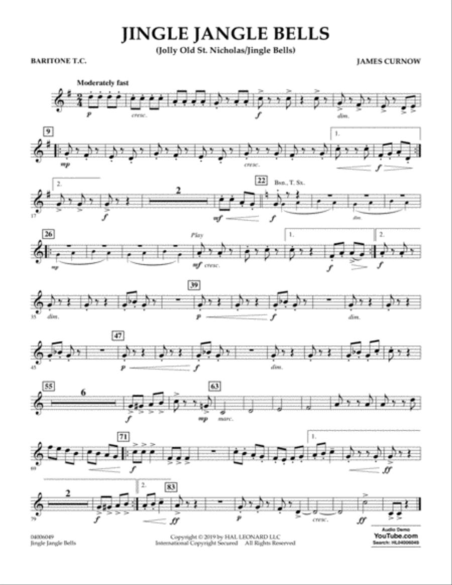 Jingle Jangle Bells (Jolly Old St. Nicholas/Jingle Bells) - Baritone T.C. Concert Band scores gallery preview page 1