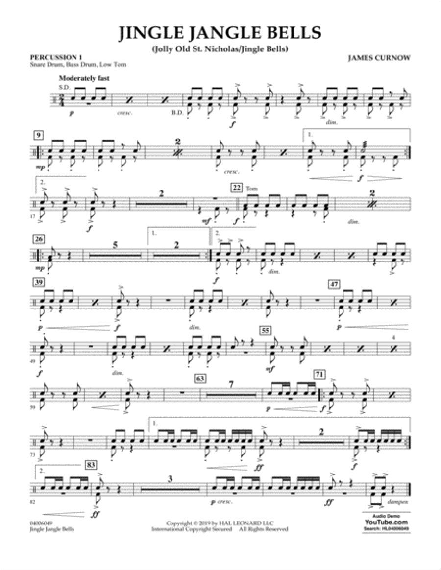 Jingle Jangle Bells (Jolly Old St. Nicholas/Jingle Bells) - Percussion 1 Concert Band scores gallery preview page 1