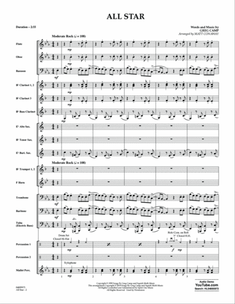 All Star (arr. Matt Conaway) - Conductor Score (Full Score) Concert Band scores gallery preview page 2