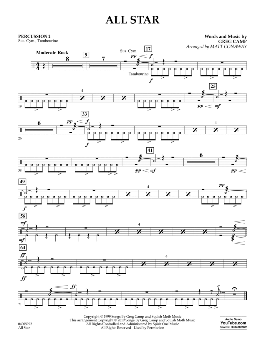 All Star (arr. Matt Conaway) - Percussion 2 Concert Band scores gallery preview page 1