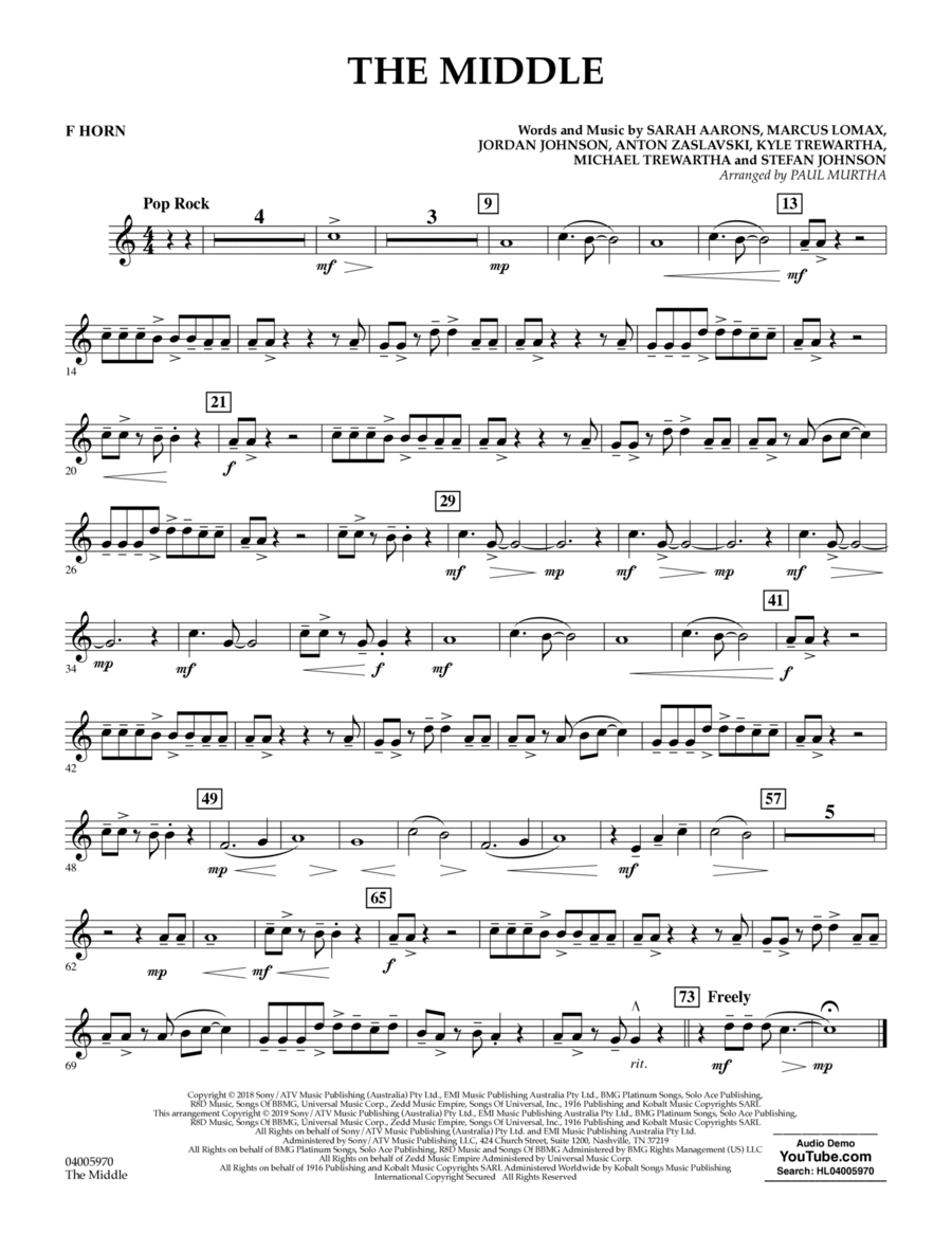 The Middle (arr. Paul Murtha) - F Horn Concert Band scores gallery preview page 1