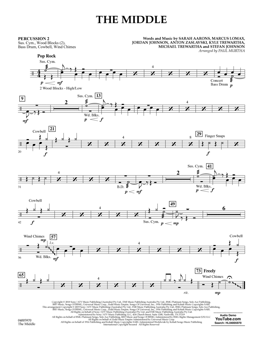 The Middle (arr. Paul Murtha) - Percussion 2 Concert Band scores gallery preview page 1