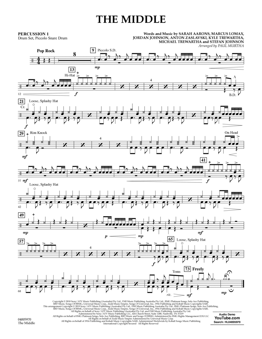 The Middle (arr. Paul Murtha) - Percussion 1 Concert Band scores gallery preview page 1