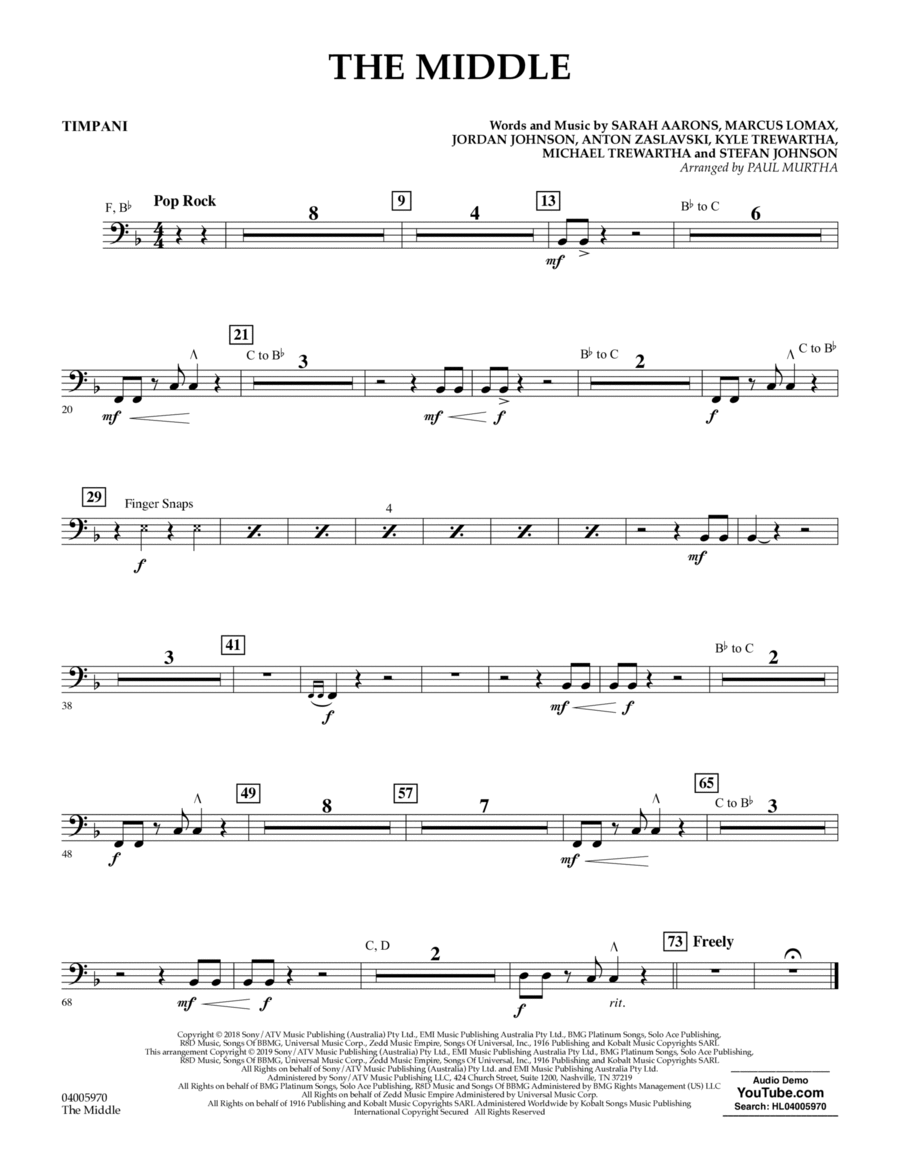 The Middle (arr. Paul Murtha) - Timpani Concert Band scores gallery preview page 1