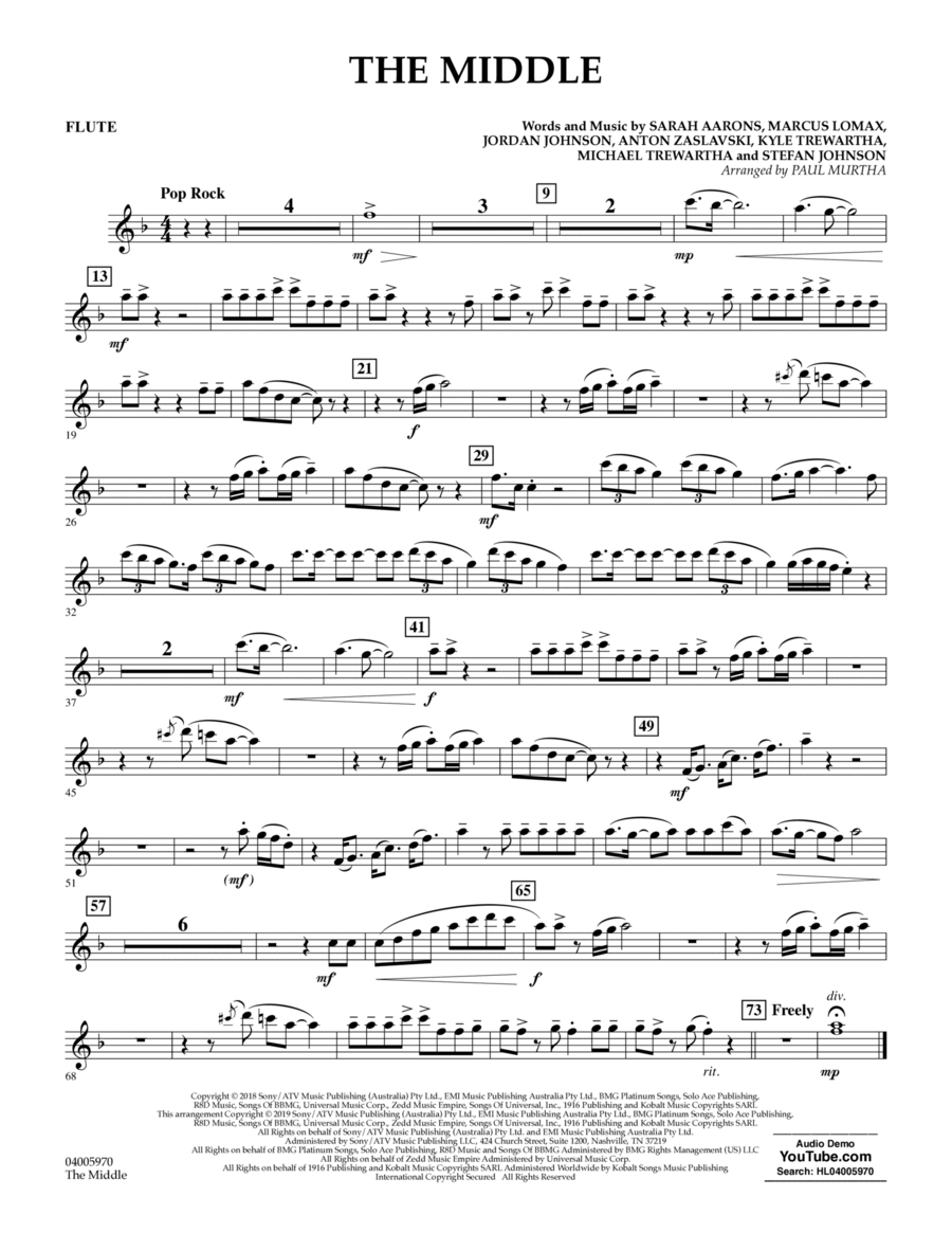 The Middle (arr. Paul Murtha) - Flute Concert Band scores gallery preview page 1