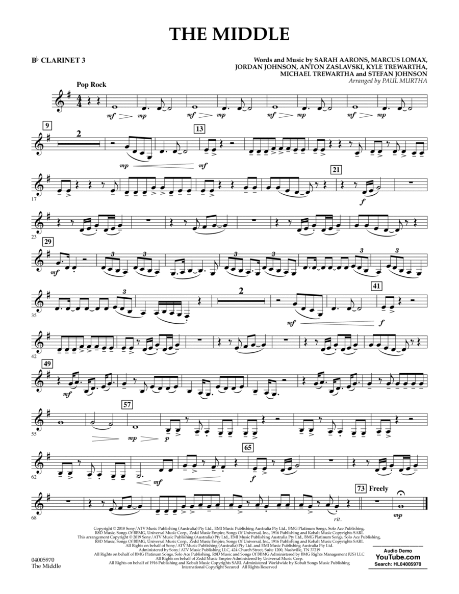 The Middle (arr. Paul Murtha) - Bb Clarinet 3 Concert Band scores gallery preview page 1
