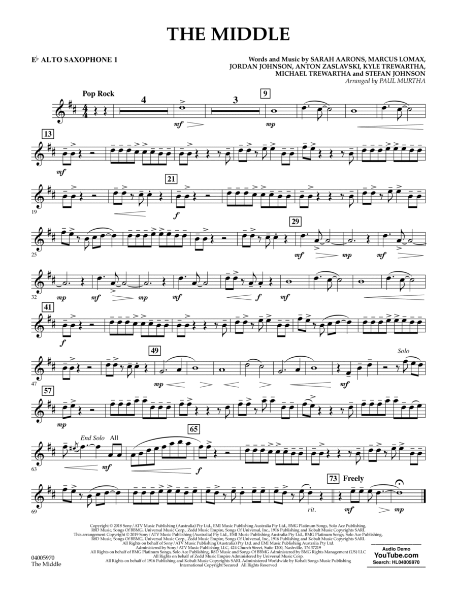 The Middle (arr. Paul Murtha) - Eb Alto Saxophone 1 Concert Band scores gallery preview page 1