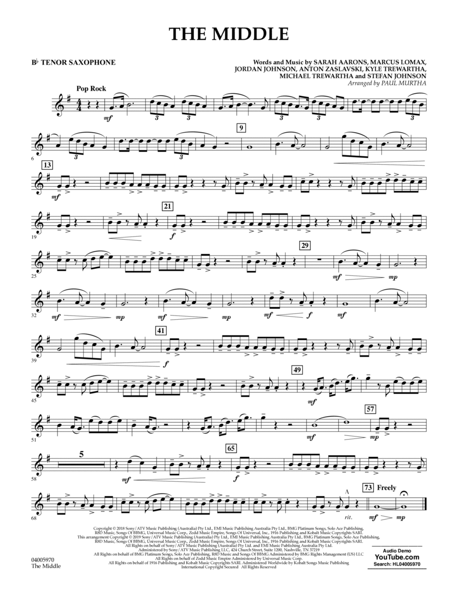 The Middle (arr. Paul Murtha) - Bb Tenor Saxophone Concert Band scores gallery preview page 1
