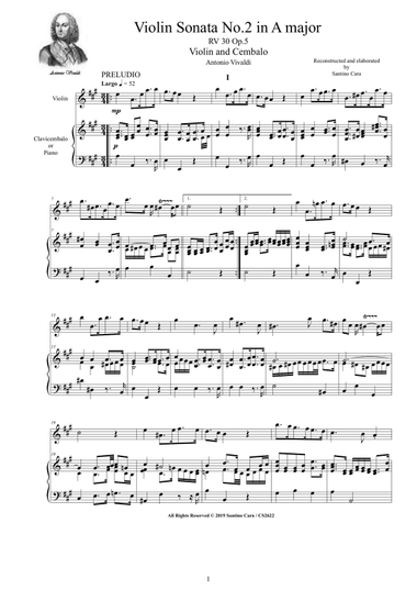Vivaldi - Violin Sonata No. 2 in A major RV 30 Op.5 for violin and Cembalo (or Piano)