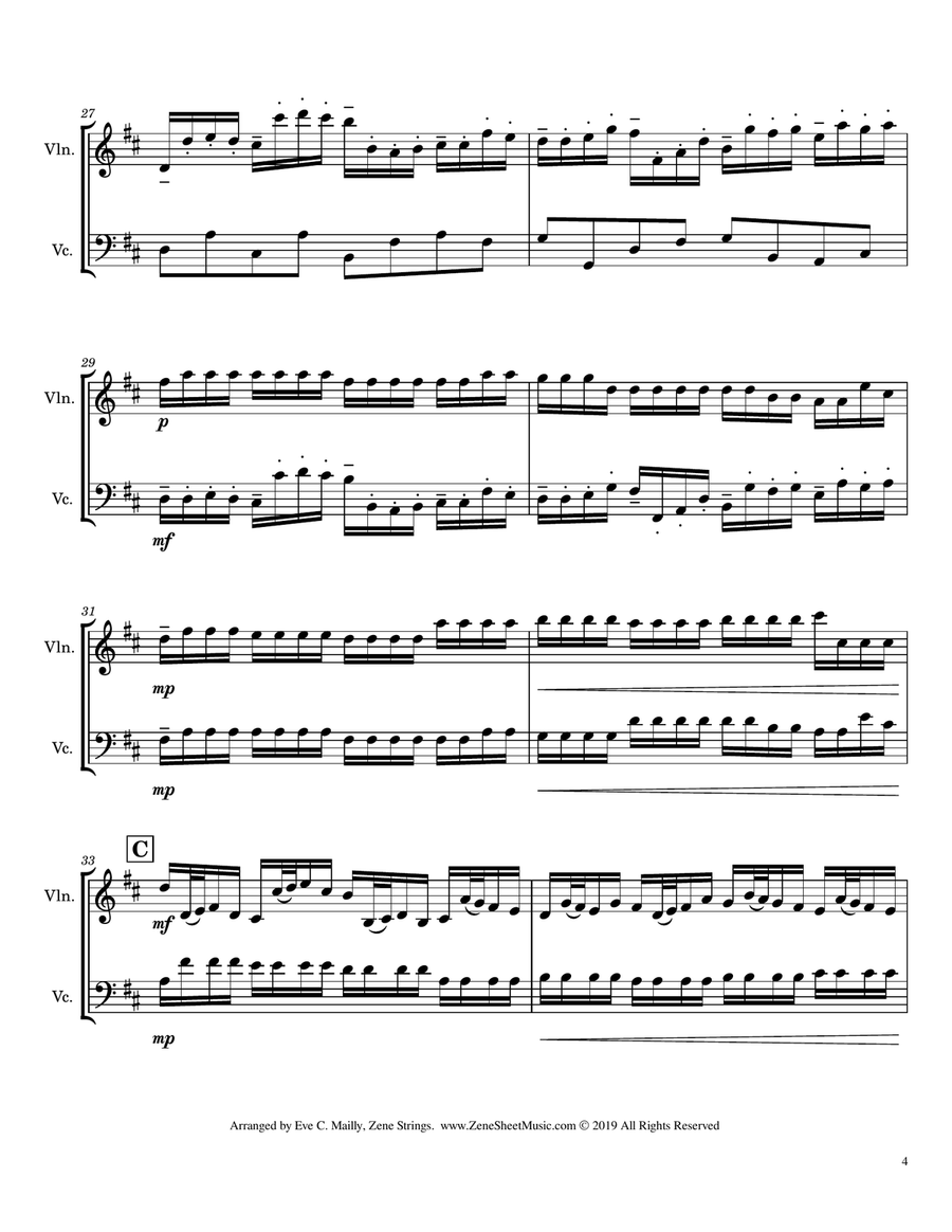 Canon in D (Violin & Cello Duet) String Duet scores gallery preview page 4