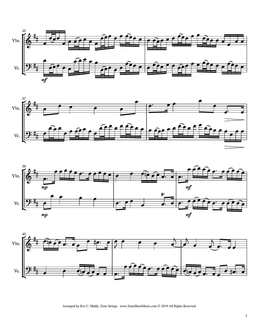 Canon in D (Violin & Cello Duet) String Duet scores gallery preview page 5