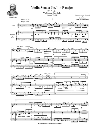 Vivaldi - Violin Sonata No. 1 in F major RV 18 Op.5 for violin and Cembalo (or Piano)