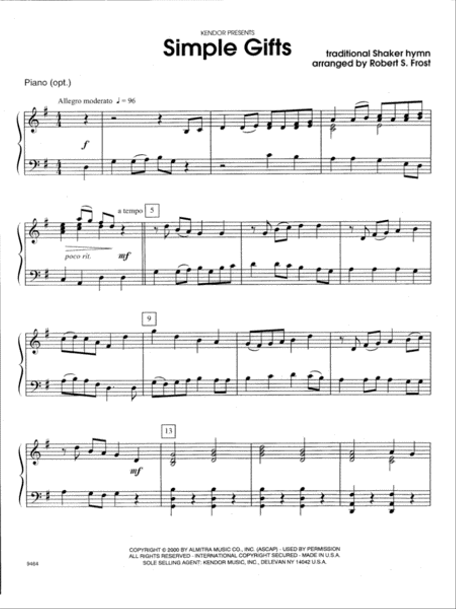 Simple Gifts - Piano Accompaniment Piano Accompaniment scores gallery preview page 1