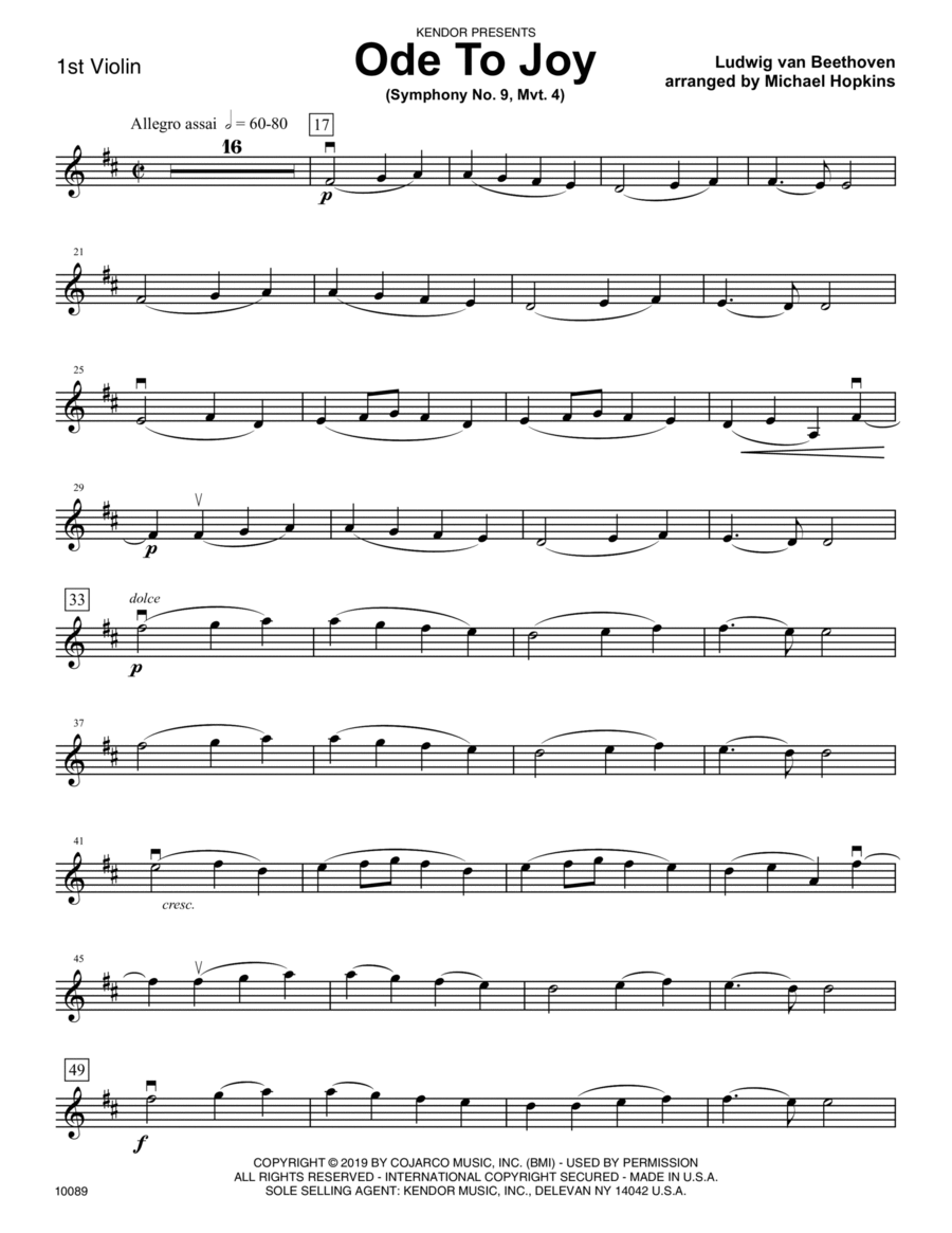 Ode To Joy (Symphony No. 9, Mvt. 4) - 1st Violin Violin scores gallery preview page 1