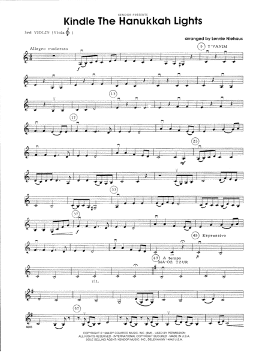 Kindle The Hanukkah Lights - Violin 3 (Viola T.C.) Viola scores gallery preview page 1