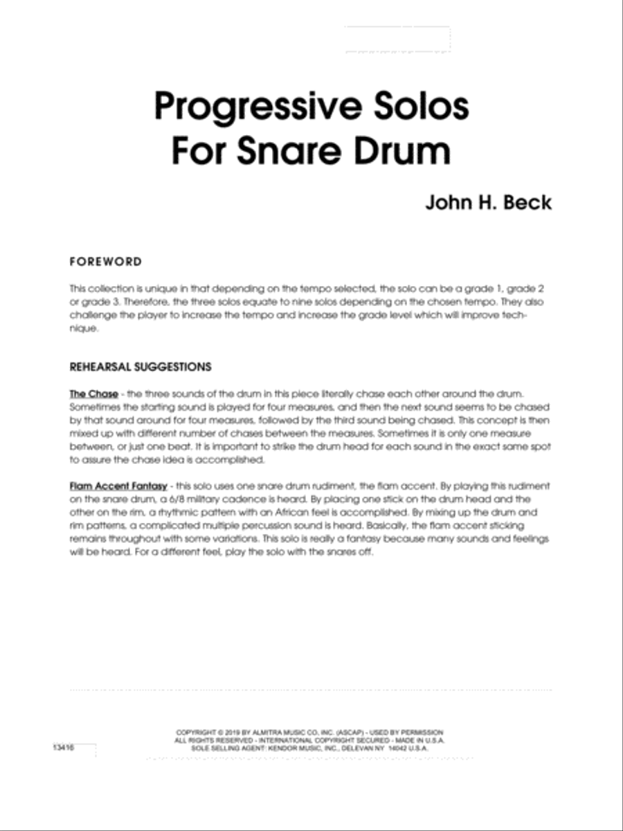 Progressive Solos For Snare Drum Percussion scores gallery preview page 1