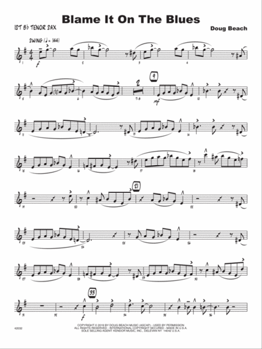 Blame It On The Blues - 1st Tenor Saxophone Tenor Saxophone scores gallery preview page 1