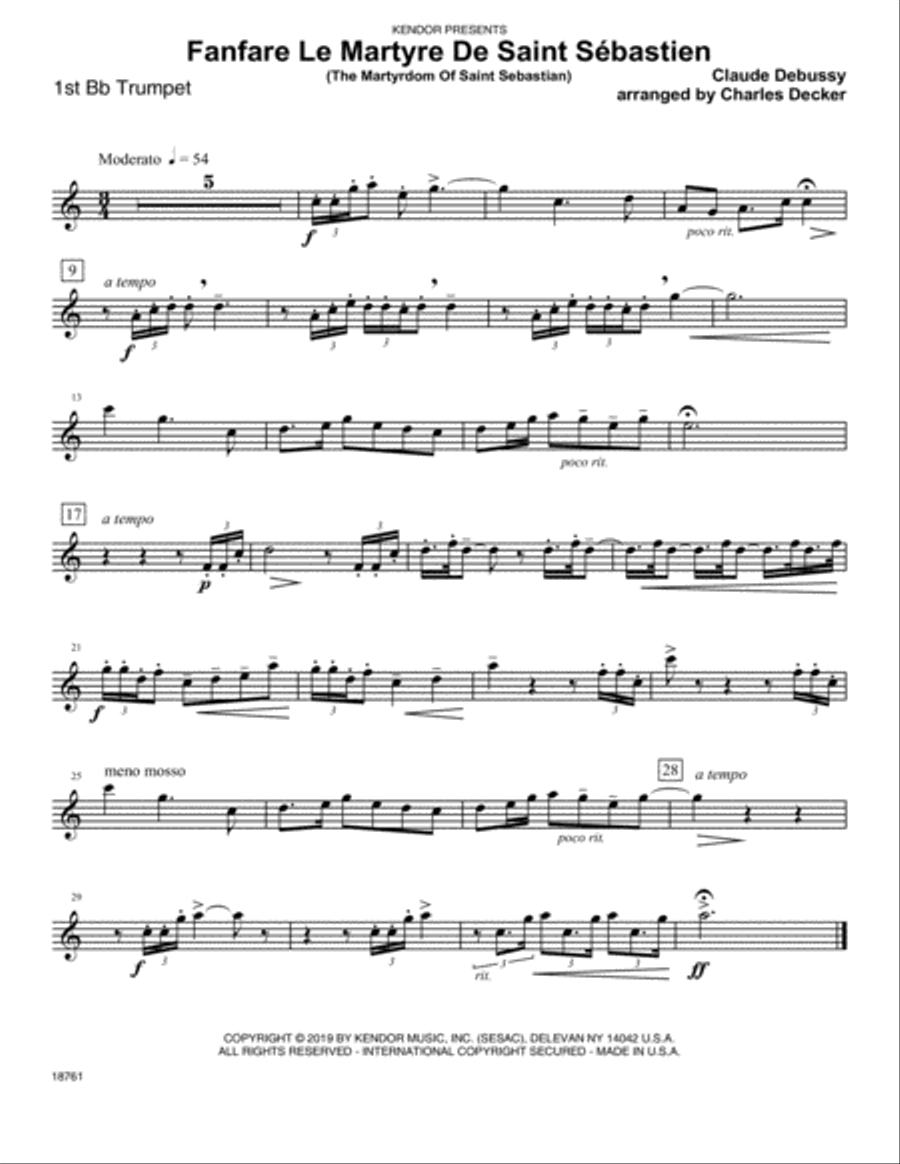 Fanfare Le Martyre De Saint Sebastien (The Martyrdom Of Saint Sebastian) - 1st Bb Trumpet B-Flat Trumpet scores gallery preview page 1