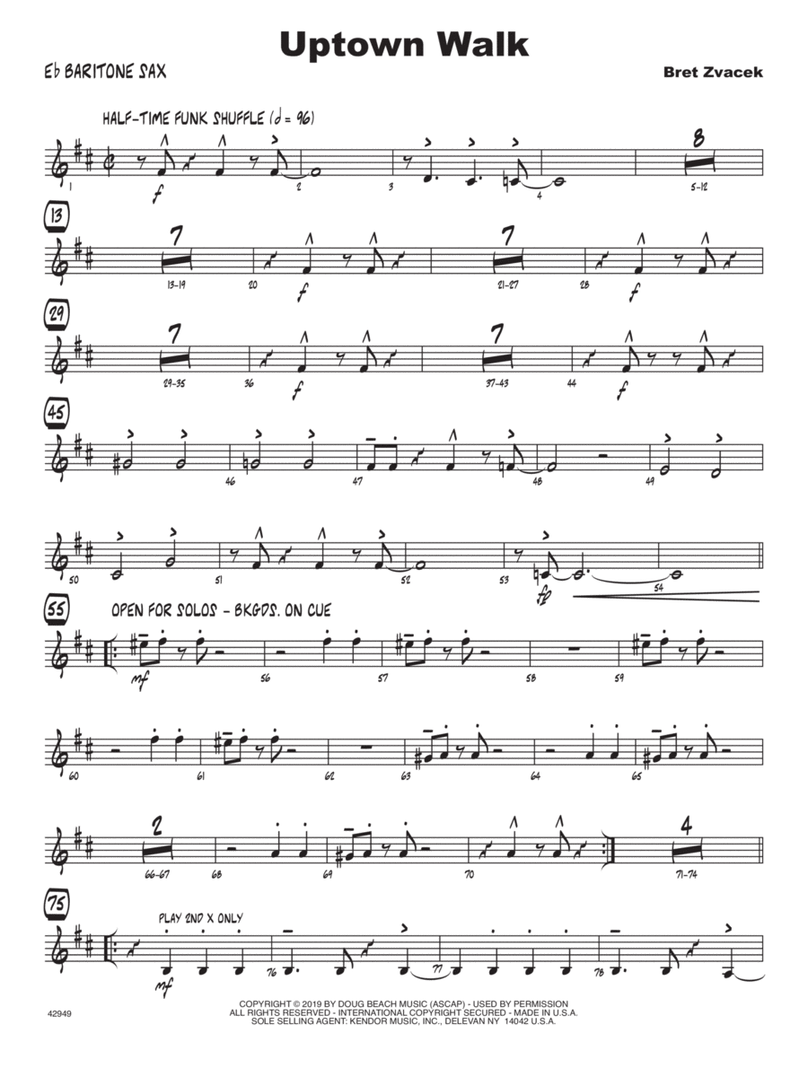 Uptown Walk - Eb Baritone Saxophone Baritone Saxophone scores gallery preview page 1